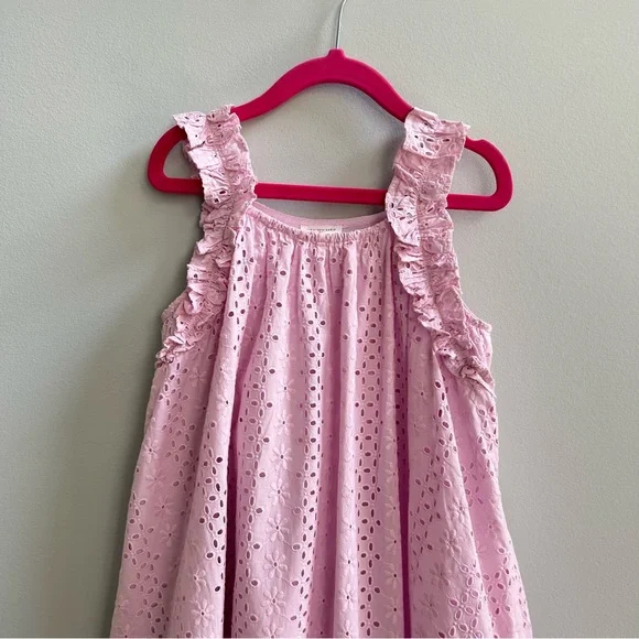 Crewcuts Girl Pink Eyelet-Embroidered Sleeveless Cotton Dress, Size 7 - Picture 2 of 7